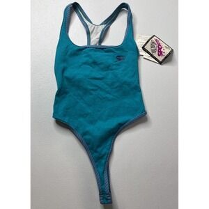 Vtg Speedo Thong Bathing Suit One Piece Y2K Size Large Teal Blue Purple NWT